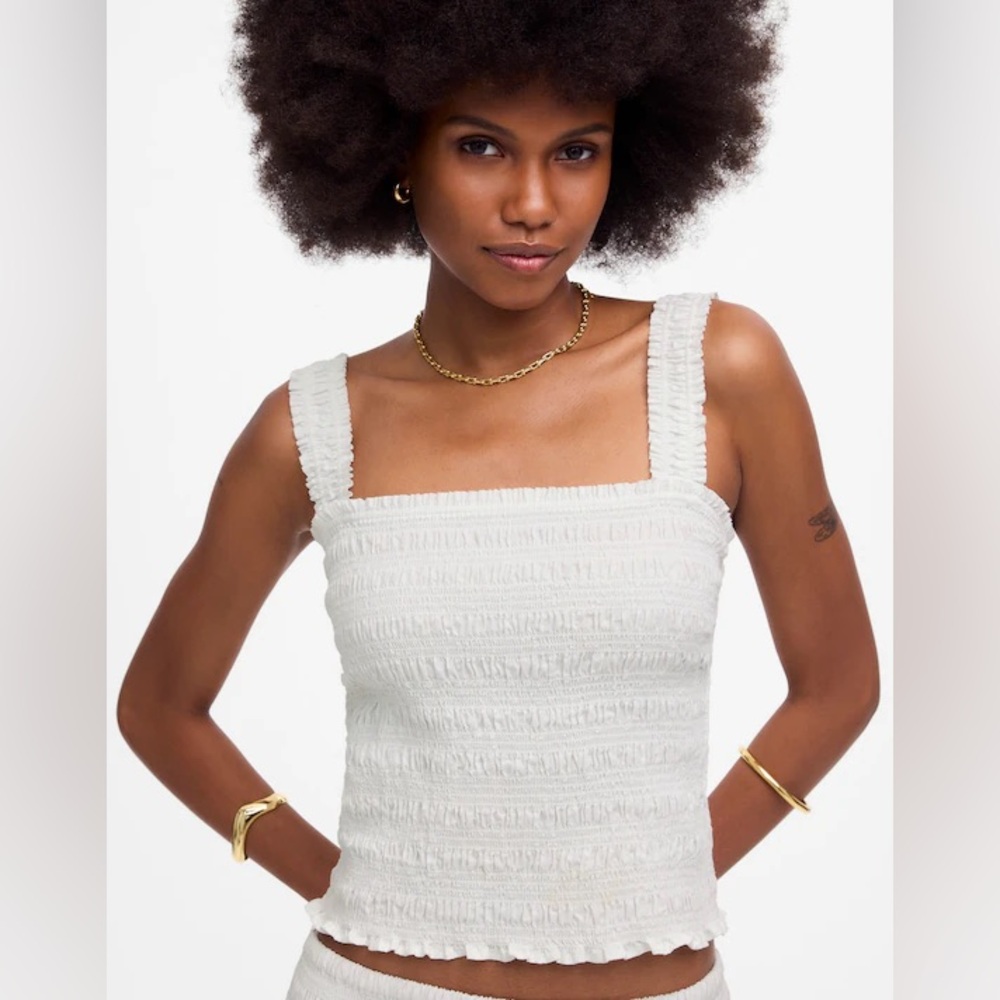 NWT Madewell Poplin Smocked Tank women's large beach summer minimal basic resort